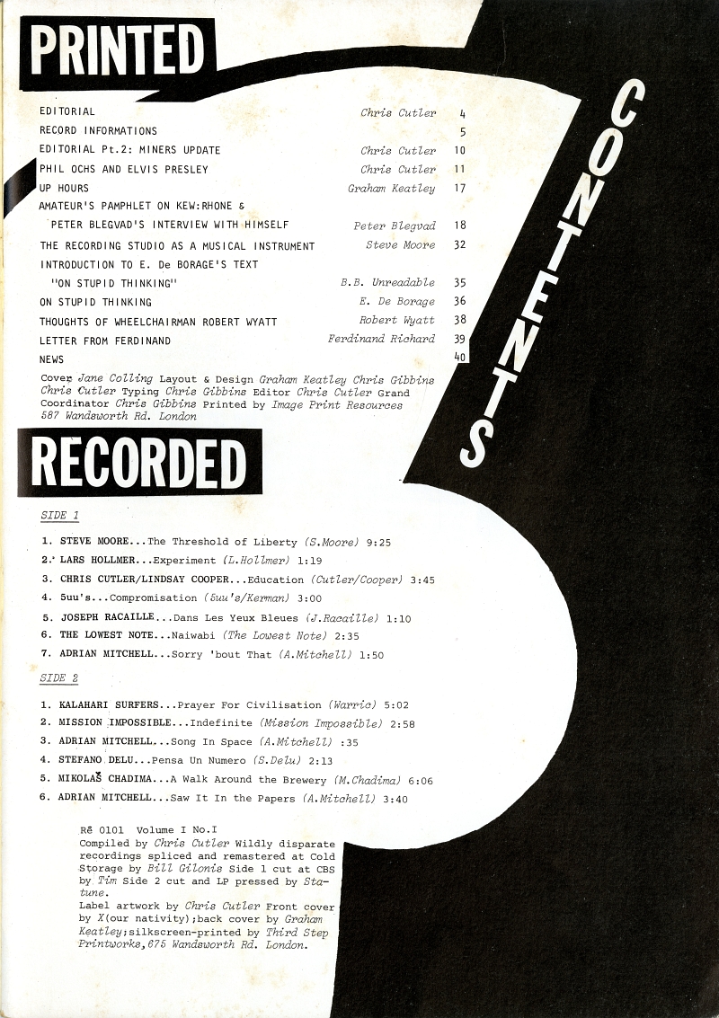 『Rē Records Quarterly Vol. 1 No. 1』雑誌目次